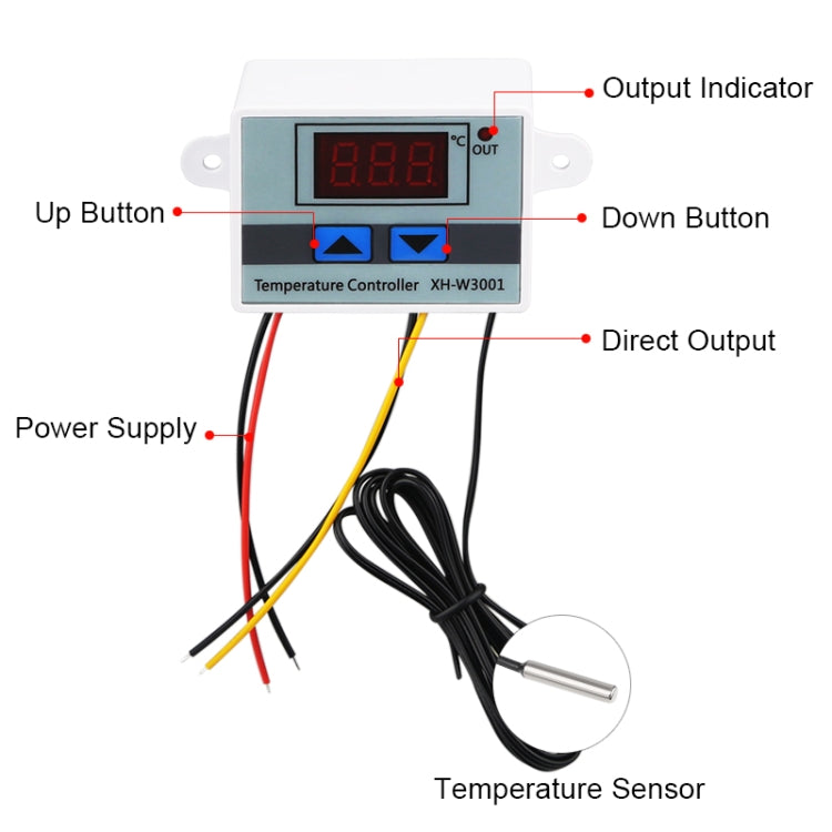 XH-W3001 Digital LED Temperature Controller Arduino Cooling Heating Switch Thermostat NTC Sensor, 24V, 220V