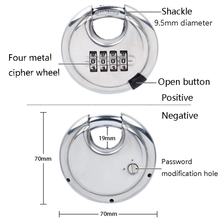 Stainless Steel Password Padlock 304 Waterproof And Rust-Proof Outdoor Courtyard Door Cabinet Lock Round Cake Lock, Password Padlock Round Cake Lock