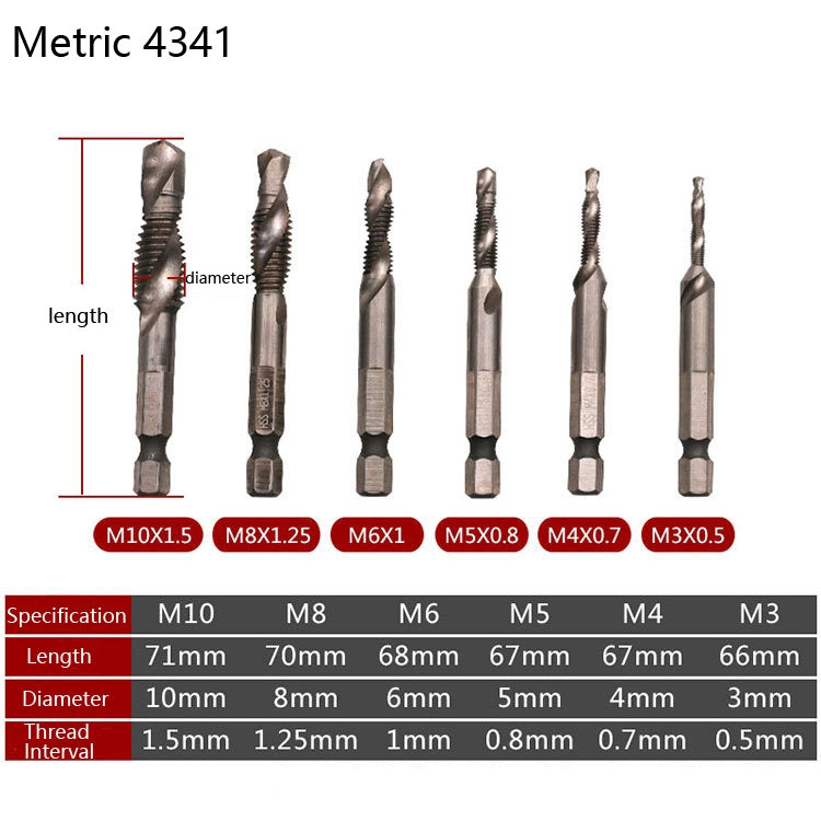 6 PCS / Set HSS Multi-Function Integrated Composite Tap Hole Tapping Chamfering, 6 PCS / Set Hole Tapping Chamfering