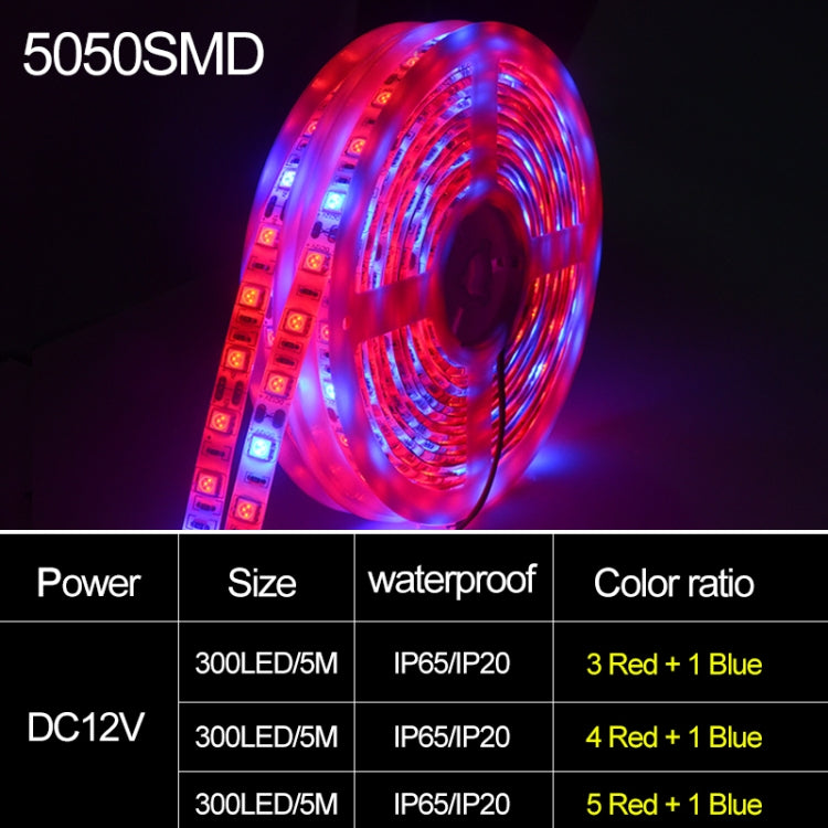 5m 300 LEDs SMD 5050 Full Spectrum LED Strip Light Fitolampy Grow Lights for Greenhouse Hydroponic Plant, Non Waterproof, Waterproof