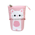 Corduroy Retractable Drop-Down Pencil Case Student Stationery Storage Bag, White Cat, Black Cat, Coffee Cat, Gray Cat