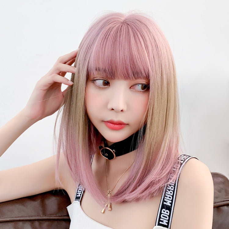 Female Gradient Highlighting Lifelike Chemical Fiber Headgear Wigs, Plum Pink and Honey Tea 39CM, White Tea Color 39CM