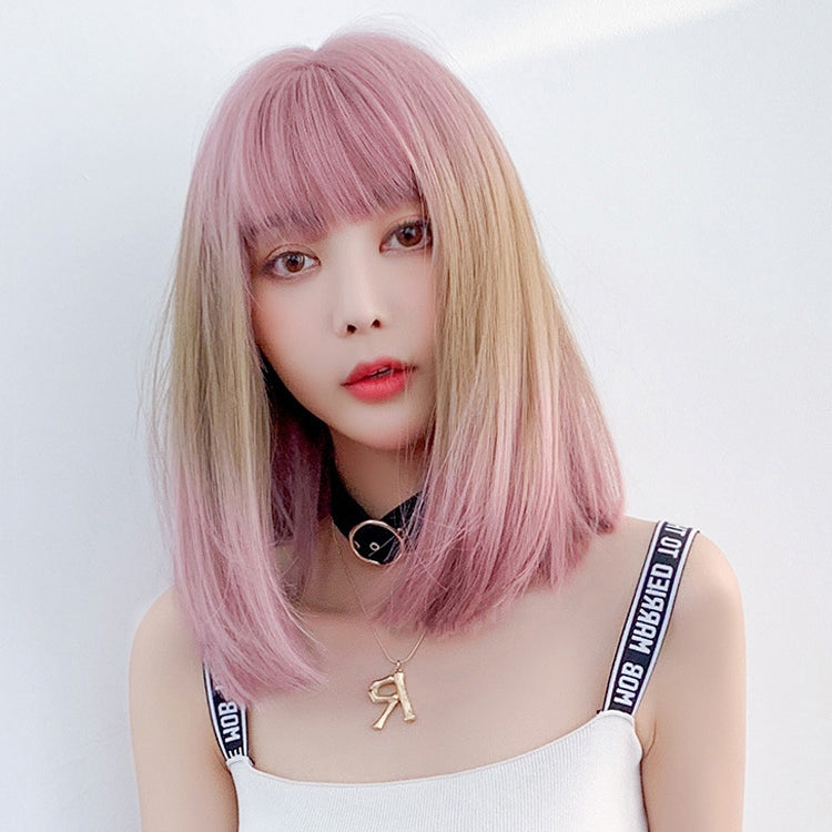 Female Gradient Highlighting Lifelike Chemical Fiber Headgear Wigs, Plum Pink and Honey Tea 39CM, White Tea Color 39CM