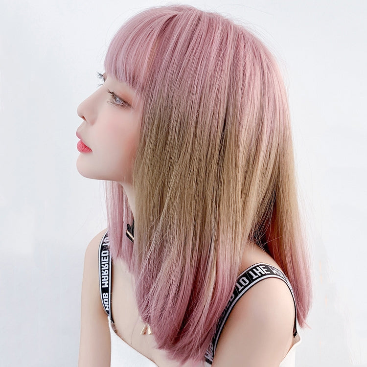 Female Gradient Highlighting Lifelike Chemical Fiber Headgear Wigs, Plum Pink and Honey Tea 39CM, White Tea Color 39CM