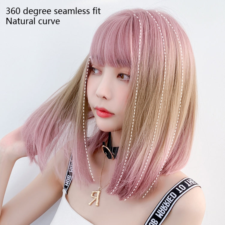 Female Gradient Highlighting Lifelike Chemical Fiber Headgear Wigs, Plum Pink and Honey Tea 39CM, White Tea Color 39CM