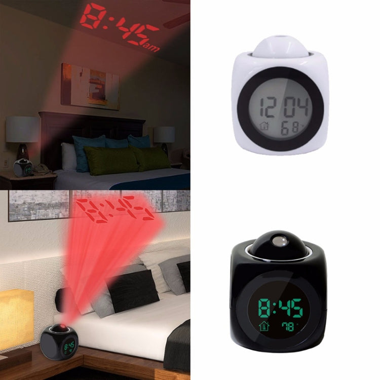Multi-function LED Projection Alarm Clock Voice Talking Clock, White without USB cable, Black + USB cable