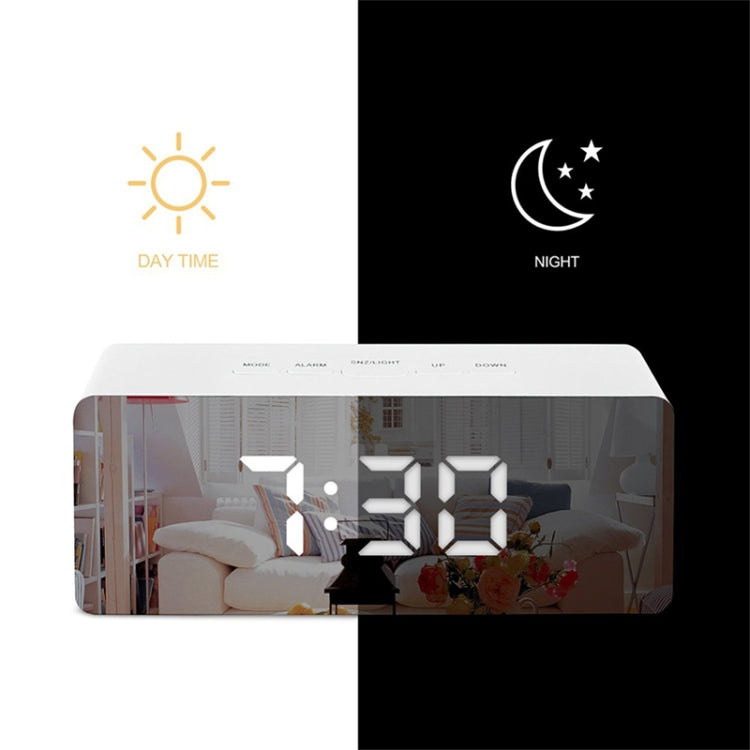 LED Mirror Alarm Clock Digital Snooze Table Clock Electronic Time Temperature Large Display with Wake Up Light, TS-S69-W