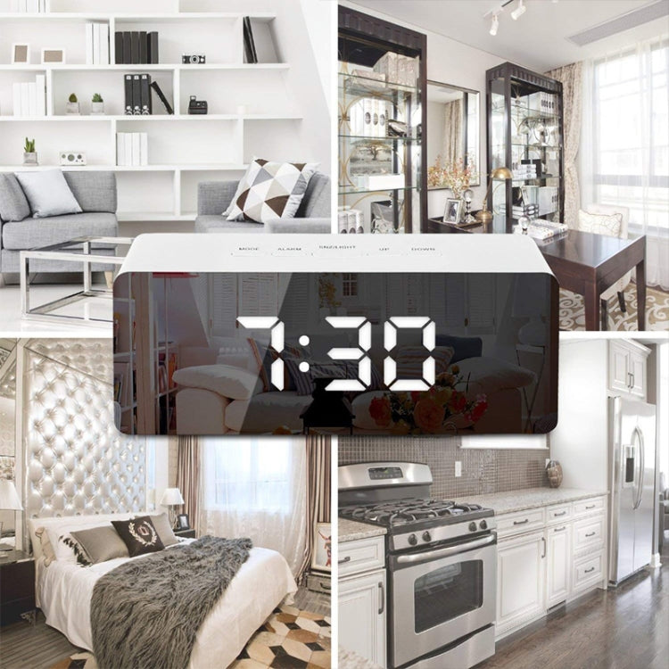 LED Mirror Alarm Clock Digital Snooze Table Clock Electronic Time Temperature Large Display with Wake Up Light, TS-S69-W