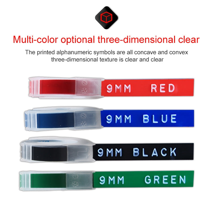 CIDY 9mm 3D Embossed Manual Label Tape, Suitable Label Machine DYMO1610 / Motex1540 Sticker Printer, Black 3D-325, Red 3D-425, Blue 3D-525, Yellow 3D-625, Green 3D-725, Golden 3D-825, Silver 3D-925, Transparent 3D-125, Champagne Gold 3D-CG25           ...