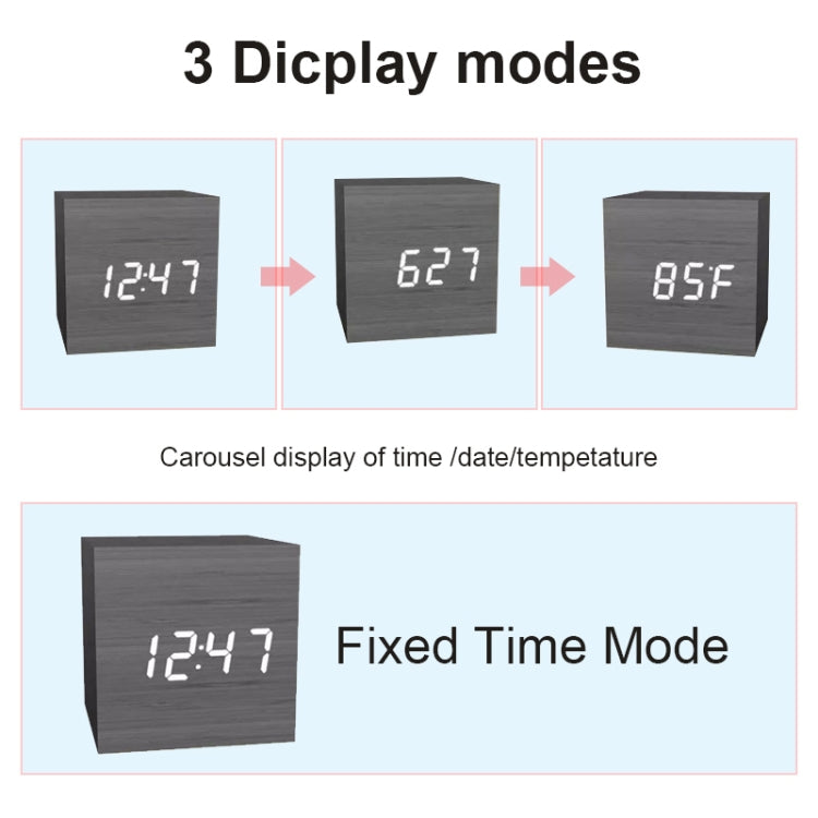 Multicolor Sounds Control Wooden Clock Modern Digital LED Desk Alarm Clock Thermometer Timer, Black White, Black Red, Black Blue, Black Green, White Red, White Blue, White Green, Wooden White