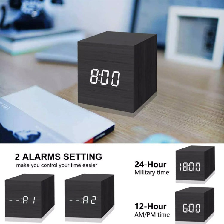 Multicolor Sounds Control Wooden Clock Modern Digital LED Desk Alarm Clock Thermometer Timer, Black White, Black Red, Black Blue, Black Green, White Red, White Blue, White Green, Wooden White