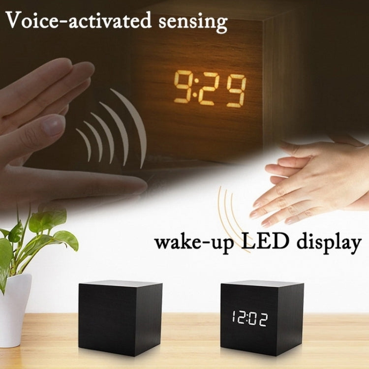 Multicolor Sounds Control Wooden Clock Modern Digital LED Desk Alarm Clock Thermometer Timer, Black White, Black Red, Black Blue, Black Green, White Red, White Blue, White Green, Wooden White