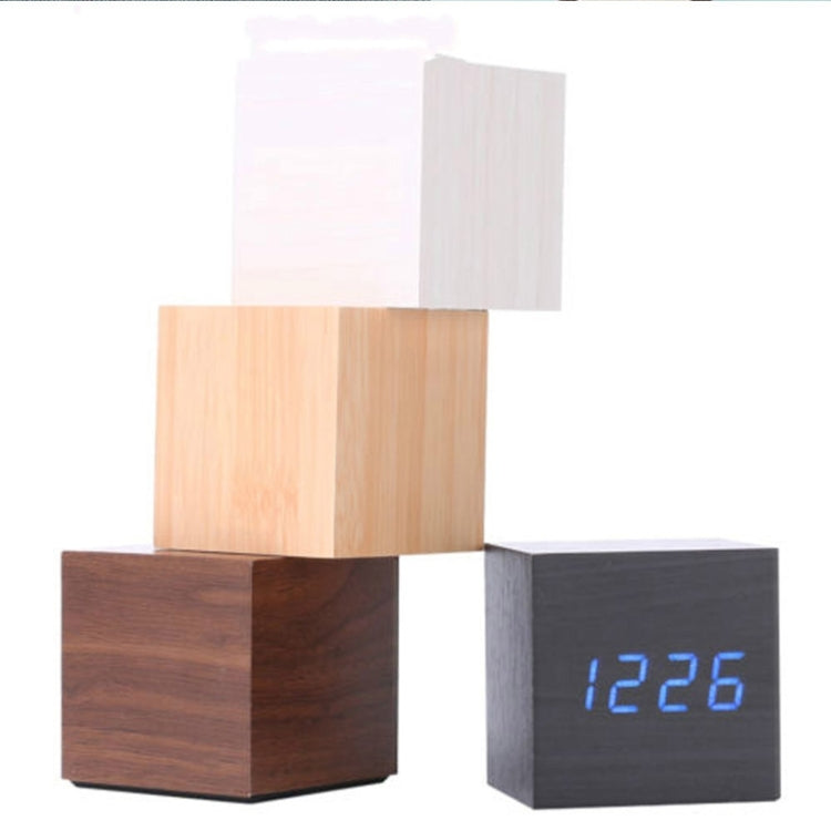 Multicolor Sounds Control Wooden Clock Modern Digital LED Desk Alarm Clock Thermometer Timer, Black White, Black Red, Black Blue, Black Green, White Red, White Blue, White Green, Wooden White