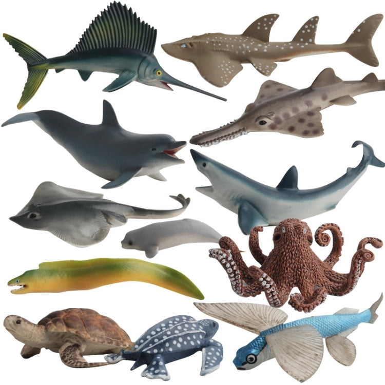 3 PCS Simulation Marine Animal Model Ornaments, Serrated Ray, Rays, Sea Turtle, Mako Shark, Happy Dolphin, Small Sea Dog, Sailfish, Guitarfish, Octopus, Flying Fish, Leatherback Turtle, Eel