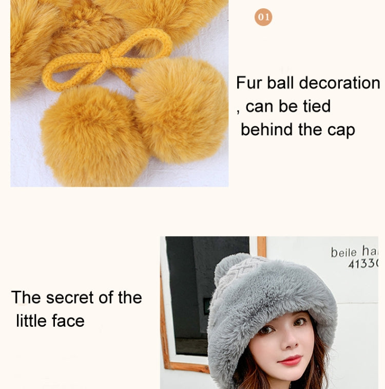 Autumn and Winter Ladies Cotton and Cashmere Skullcap Three Fur Balls Cute Plus Velvet Thickening  Pure Color Knitted Hat, Free Size