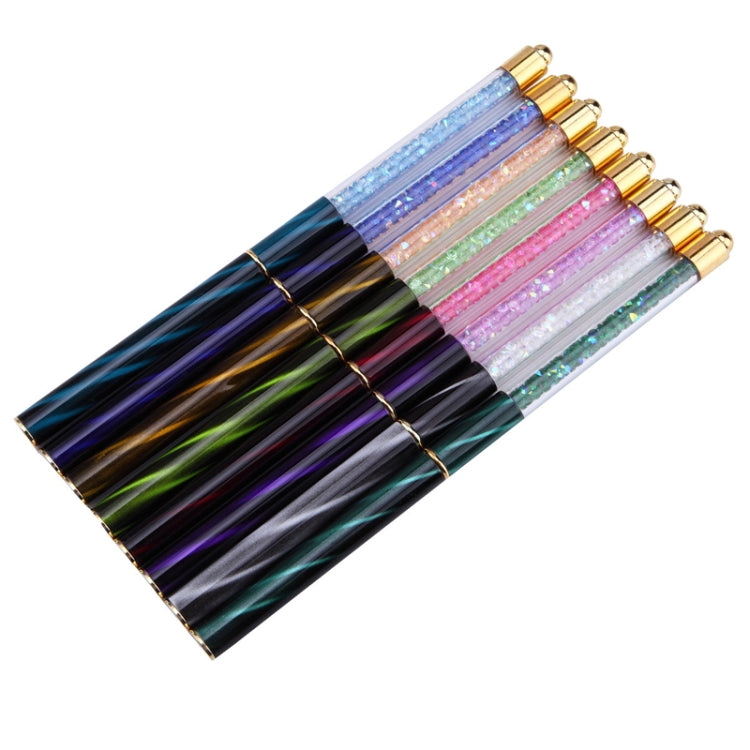 Cat Eye Pen Barrel Painted Pen With Diamond Light Therapy Nail Tool Light Therapy Pen, 1# Red Stripes (Flat Head), 2# Purple Stripes (Gradient), 3# White Stripes (Round Head), 4# Dark Blue Stripes (Oblique Head), 5# Dark Green Stripes (Short Cable)    ...