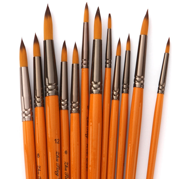 ZHU TING 12 PCS / Set Short Wooden Pole Nylon Hair Watercolor Hook Line Brush Nail Oil Painting Stroke Brush, Watercolor Hook Line Brush