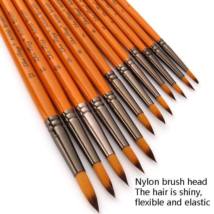 ZHU TING 12 PCS / Set Short Wooden Pole Nylon Hair Watercolor Hook Line Brush Nail Oil Painting Stroke Brush, Watercolor Hook Line Brush