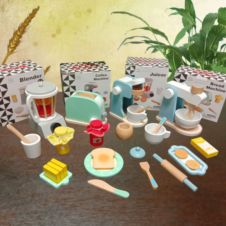 Children Simulation Kitchen Set Baby Wooden Food Cutting Pretend Play Toy, Bread Maker, Coffee Machine, Juicer, Blender, Mini Oven, Delicious Salad Set, Waffles