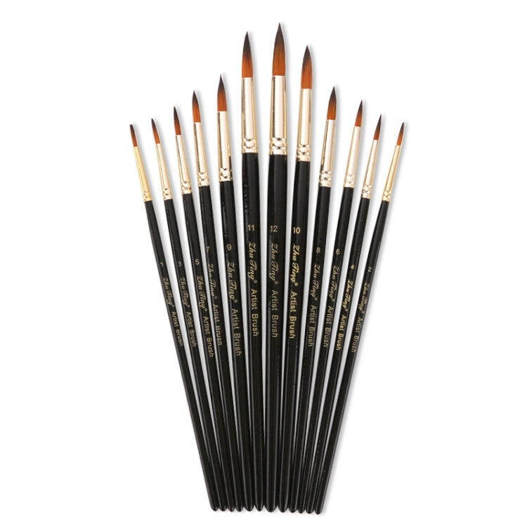 ZHU TING 12 PCS / Set Nylon Hair Watercolor Pen Children Painted Gouache Brush, Nylon Hair Watercolor Pen