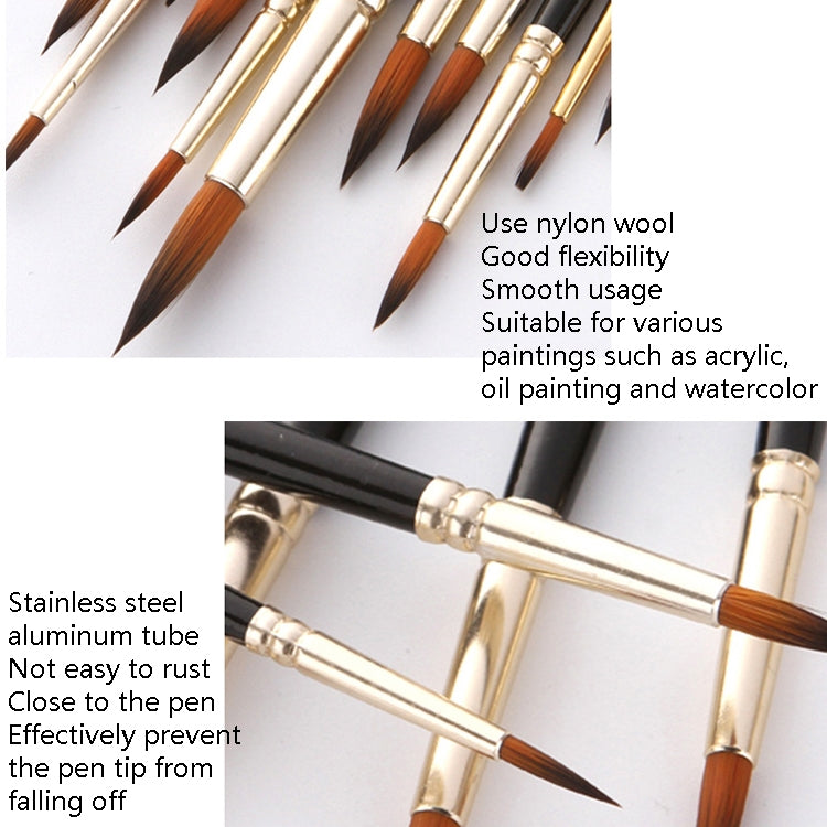 ZHU TING 12 PCS / Set Nylon Hair Watercolor Pen Children Painted Gouache Brush, Nylon Hair Watercolor Pen
