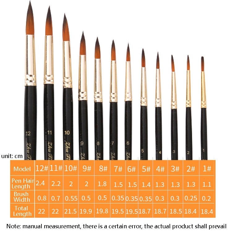 ZHU TING 12 PCS / Set Nylon Hair Watercolor Pen Children Painted Gouache Brush, Nylon Hair Watercolor Pen