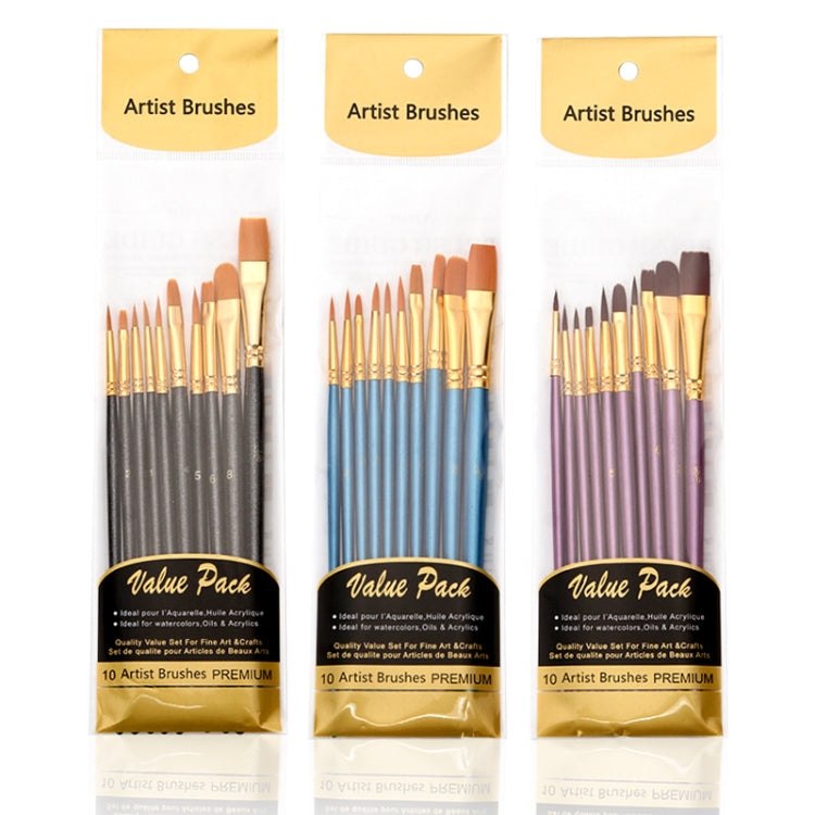 ZHU TING 10 in 1 Pearl Rod Nylon Hair Combination Brush Oil Paint Brush, Blue Rods, Purple Rods, Black Rods