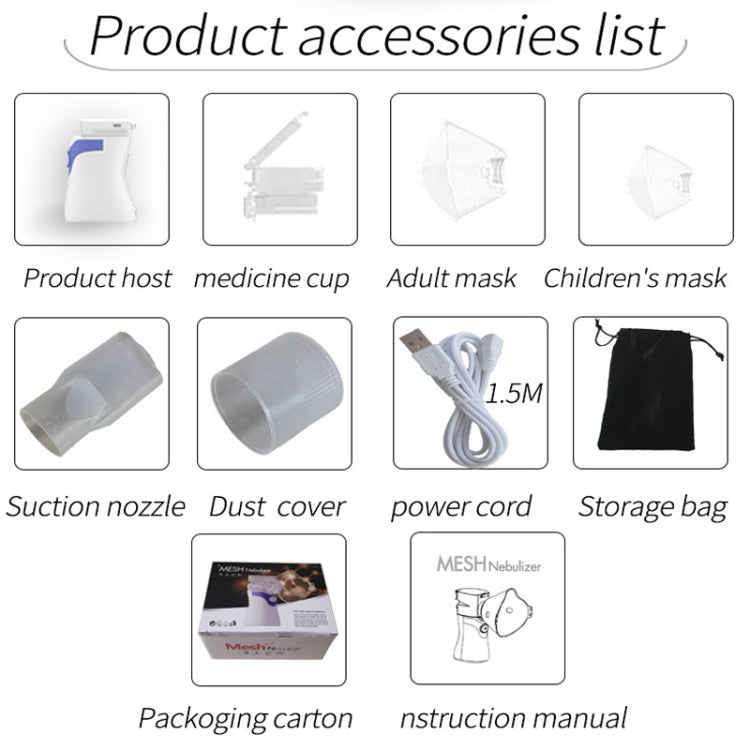 YMK-W6 Children Adult Ultrasonic Portable Micro-Mesh Atomizer Household Handheld Two-Speed Adjustable Compression Atomizer, YMK-W6(Blue), YMK-W6(Gray), YMK-W6(Green)
