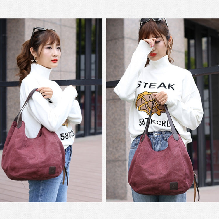 Canvas Bag Simple Wild Lady Retro Art Casual Bag Single Shoulder Bag, Lake Blue, Beige, Purple Coffee, Gray, Coffee, Black