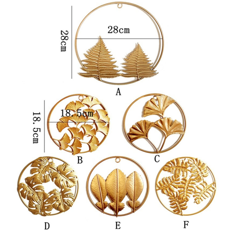 Home Living Room Iron Art Wall Hanging Gold Three-Dimensional Leaf Wall Hanging Decorative Painting, A, B, C, D, E, F