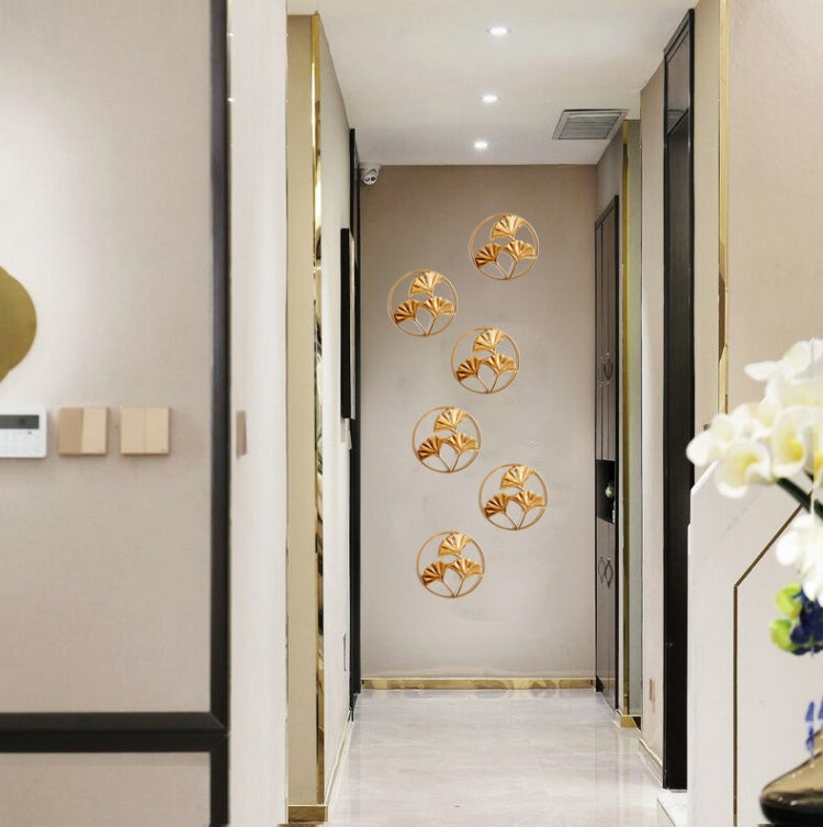 Home Living Room Iron Art Wall Hanging Gold Three-Dimensional Leaf Wall Hanging Decorative Painting, A, B, C, D, E, F