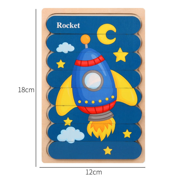 QBT01 Children Double-Sided Wooden Puzzle Bar Puzzle Toy, Excavator + Police Car, Airplane + Rocket, Mud Tanker + Truck, School Bus + Ship, Pig (Yellow) + Pig (Green), Big Gray Wolf + Pig (Pink), Little Red Riding Hood + Big Big Wolf, Crow + Bee       ...