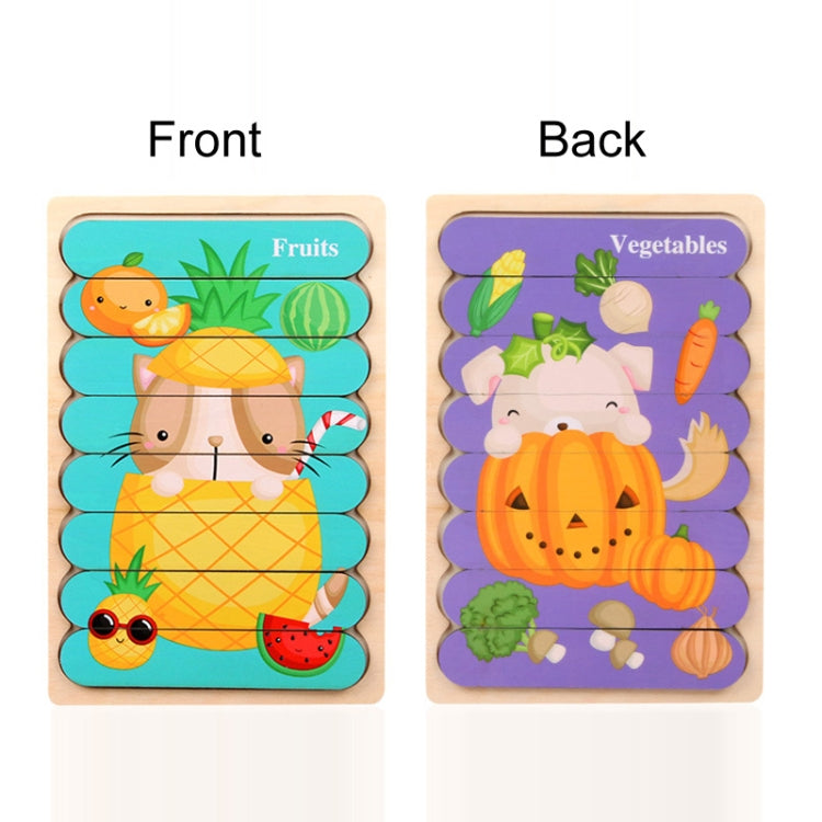 QBT01 Children Double-Sided Wooden Puzzle Bar Puzzle Toy, Excavator + Police Car, Airplane + Rocket, Mud Tanker + Truck, School Bus + Ship, Pig (Yellow) + Pig (Green), Big Gray Wolf + Pig (Pink), Little Red Riding Hood + Big Big Wolf, Crow + Bee       ...