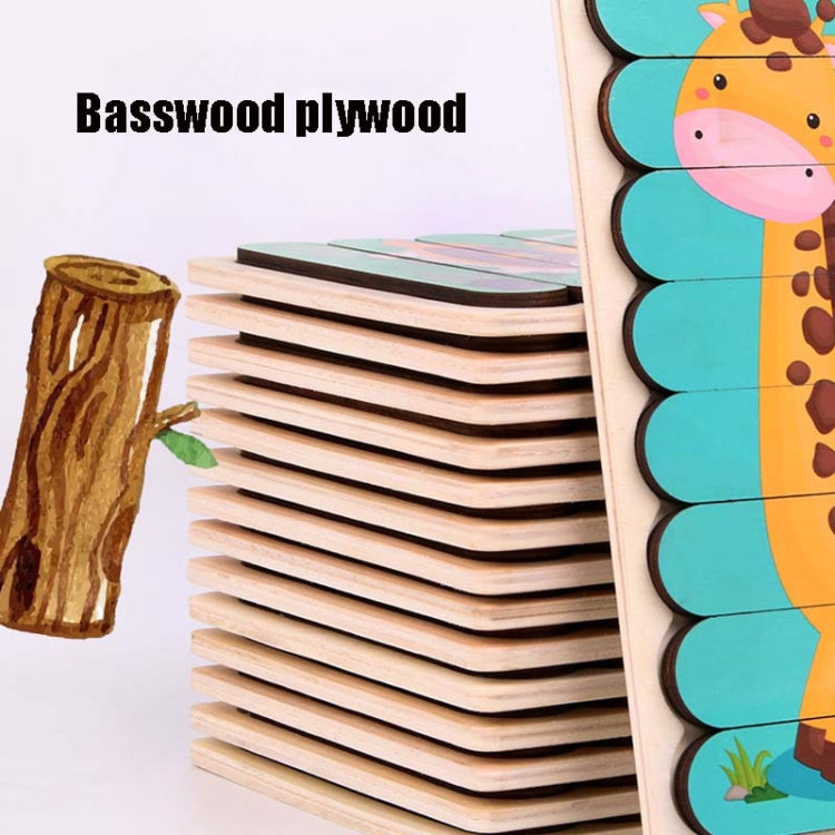 QBT01 Children Double-Sided Wooden Puzzle Bar Puzzle Toy, Excavator + Police Car, Airplane + Rocket, Mud Tanker + Truck, School Bus + Ship, Pig (Yellow) + Pig (Green), Big Gray Wolf + Pig (Pink), Little Red Riding Hood + Big Big Wolf, Crow + Bee       ...