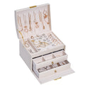 Three-Layer Leather Drawer Type Jewelry Storage Box Earrings Box With Lock, Three-Layer (Creamy White), Three-Layer (Dark Green), Three-Layer (Navy Blue)