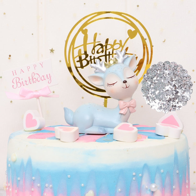 Car Decoration Cartoon Sika Deer Decoration Creative Resin Handicraft Cake Decoration, Blue, Pink