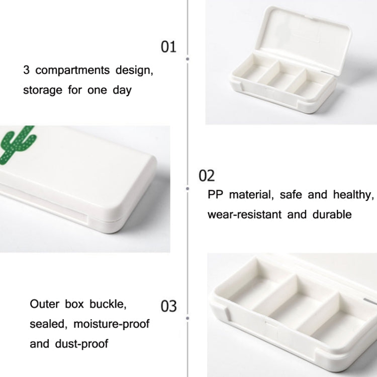 8 PCS Small Portable Moisture-proof Sealed Medicine Box 3 Compartments A Day Medicine Divided, Flamingo, Cactus, Turtle Leaf, Pineapple, Letter