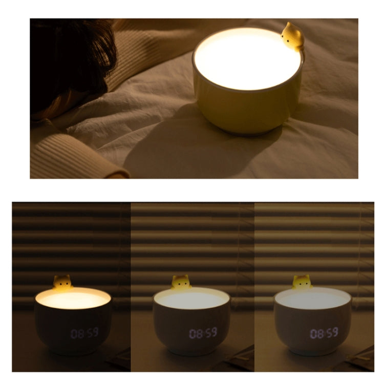 Cat Alarm Clock Night Light 2W LED Rechargeable Adjustable Children Bedroom Bedside Light, White, Pink, Beige