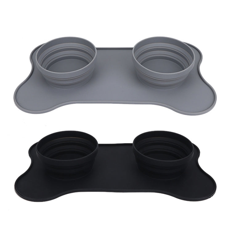 Pet Silicone Folding Bowl Mat Non-Slip & Bite Resistant Portable Feeding Bowl, Black, Gray