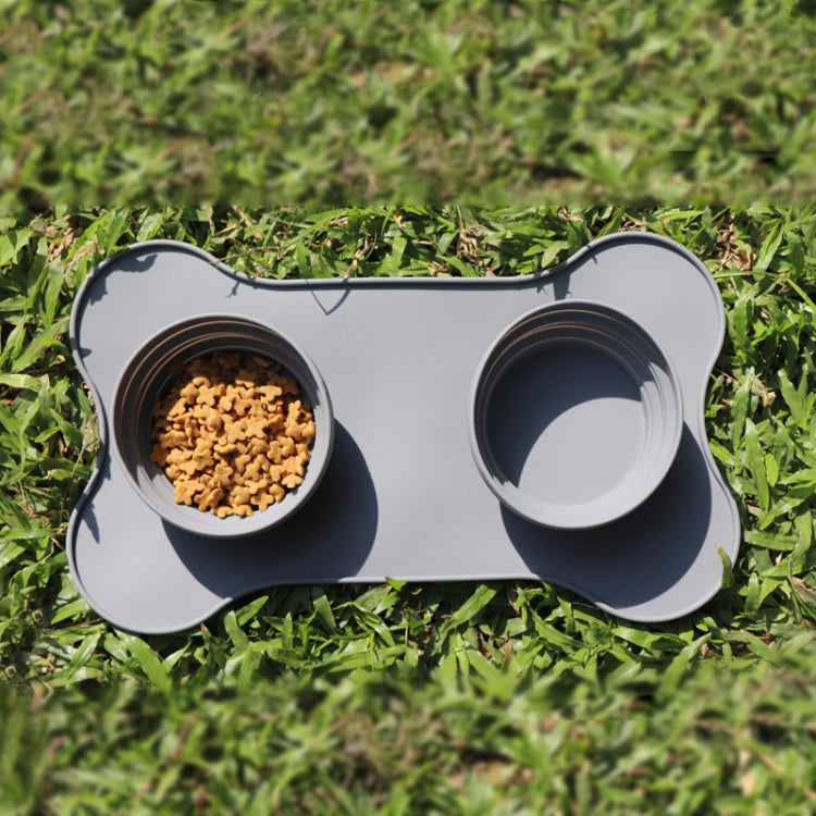 Pet Silicone Folding Bowl Mat Non-Slip & Bite Resistant Portable Feeding Bowl, Black, Gray