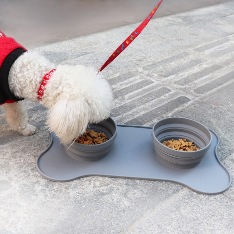 Pet Silicone Folding Bowl Mat Non-Slip & Bite Resistant Portable Feeding Bowl, Black, Gray