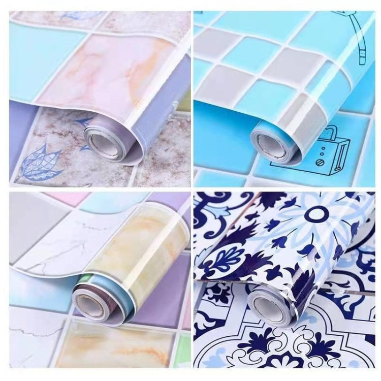 Kitchen Anti-Smoke Tile Wall Stickers Stove Wallpaper, Blossoming Flowers, Blue Ans White Porcelain, Purple Vine