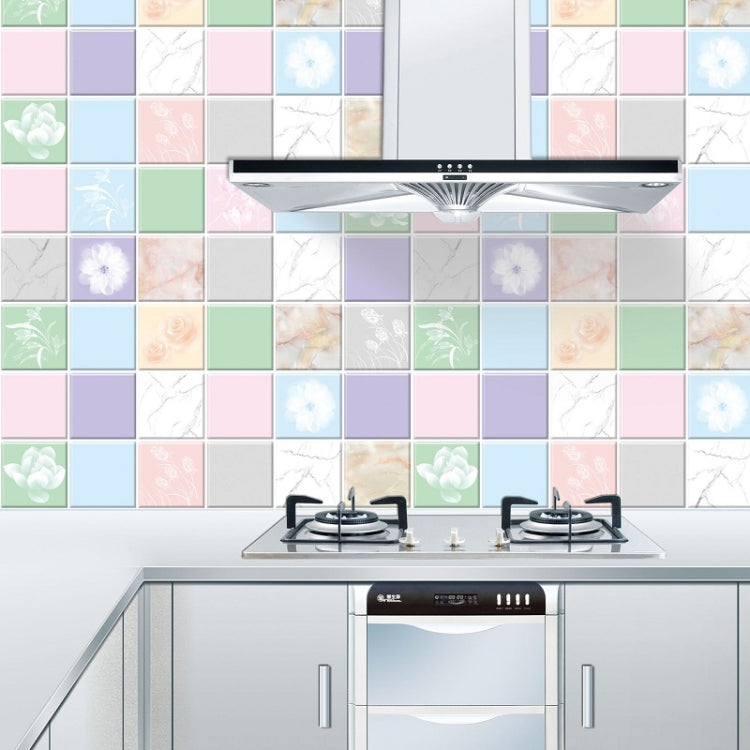 Kitchen Anti-Smoke Tile Wall Stickers Stove Wallpaper, Blossoming Flowers, Blue Ans White Porcelain, Purple Vine