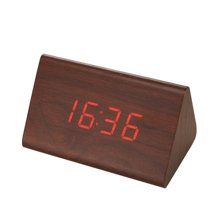 Mute Luminous Electronic Clock Wooden Sound Control Small Triangle Alarm Clock, Brown Wood Red Light, White Wood White Light