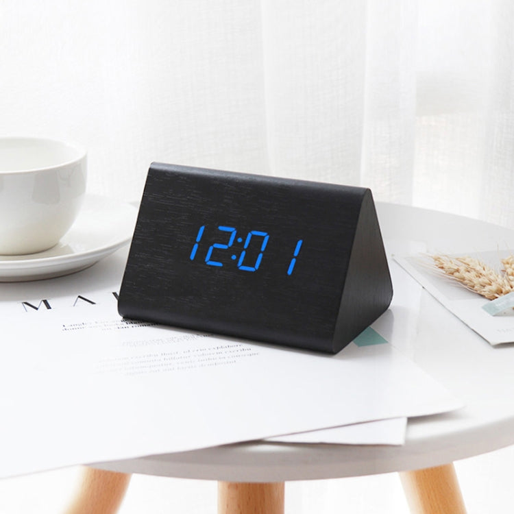 Mute Luminous Electronic Clock Wooden Sound Control Small Triangle Alarm Clock, Brown Wood Red Light, White Wood White Light
