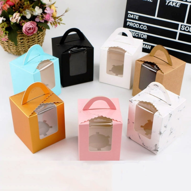 30 PCS Transparent Window 1 Piece Cardboard Portable Cup Cake Box Mousse Pastry Box, White, Marble, Cowhide Color, Blue, Black, Pink, Green, Red