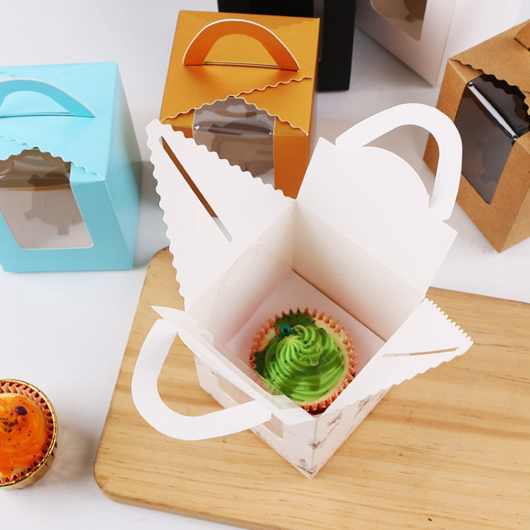 30 PCS Transparent Window 1 Piece Cardboard Portable Cup Cake Box Mousse Pastry Box, White, Marble, Cowhide Color, Blue, Black, Pink, Green, Red