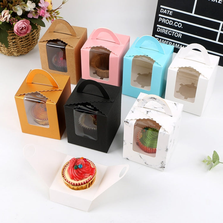 30 PCS Transparent Window 1 Piece Cardboard Portable Cup Cake Box Mousse Pastry Box, White, Marble, Cowhide Color, Blue, Black, Pink, Green, Red