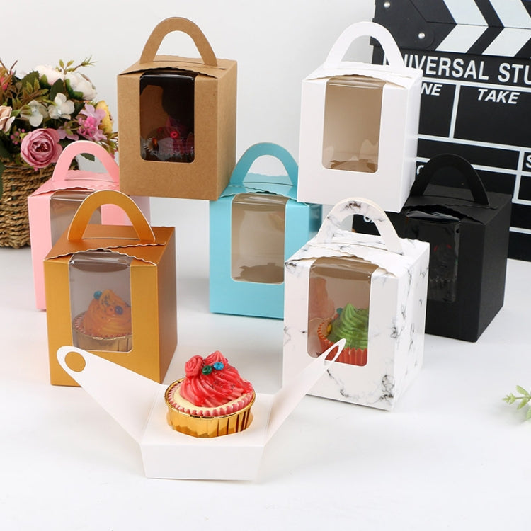 30 PCS Transparent Window 1 Piece Cardboard Portable Cup Cake Box Mousse Pastry Box, White, Marble, Cowhide Color, Blue, Black, Pink, Green, Red