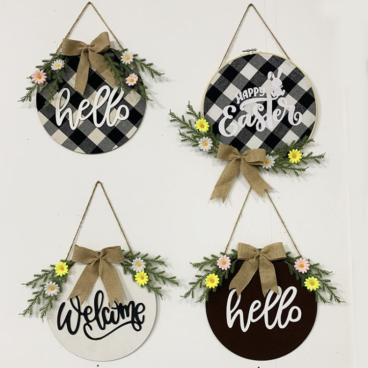 Home Decorations Easter Wreath Shooting Props Wreath Door Hanging, Brown Hello, Whiteboard Black Letter Welcome Sign, Dark Blue Welcome Wooden Sign, Dark Blue Easter Rabbit